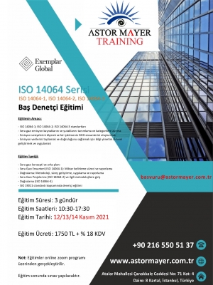 ISO 14064 SERİSİ ISO 14064-1, ISO 14064-2 , ISO 14064-3 BAŞ DENETÇİ EĞİTİMİ 